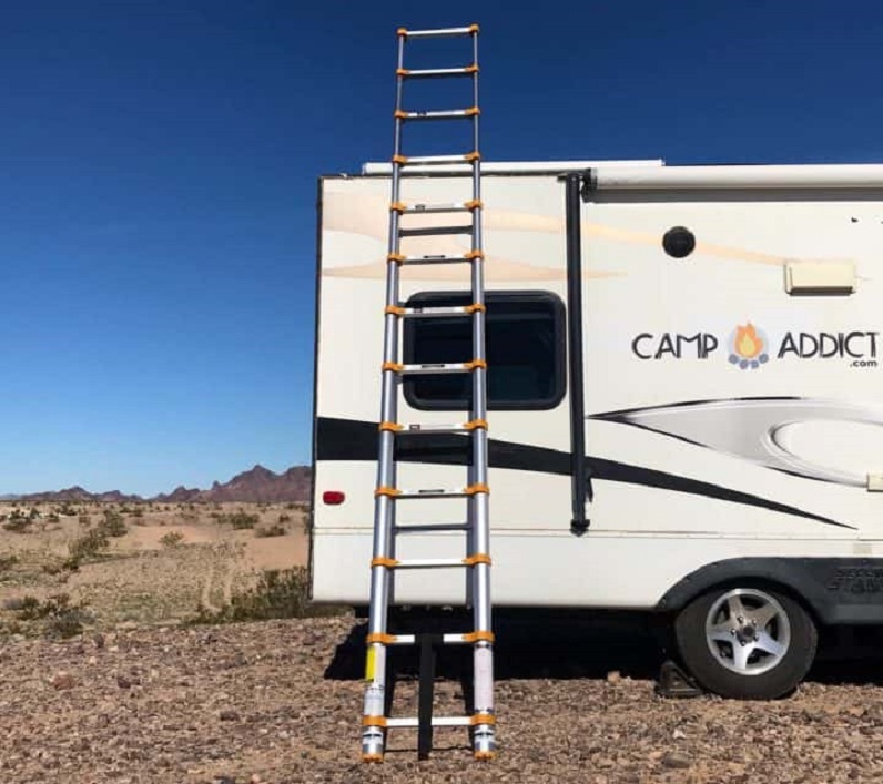 caravan with folding ladder