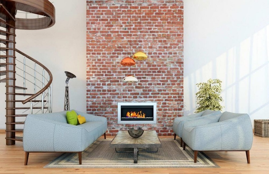 Brick wallpaper in living room interior