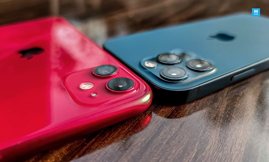 Close-up of two iphones cameras