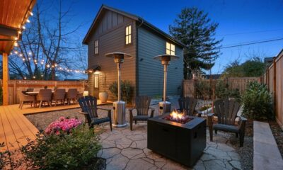 patio at night with heaters