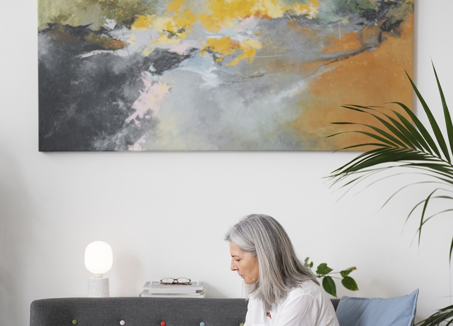 big abstract wall art print in the room