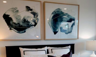 two abstract prints in the living room