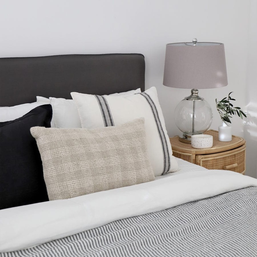 Juno Bedhead with Overlocked Slipcover Queen Size Wolf Grey with Grey Stitching