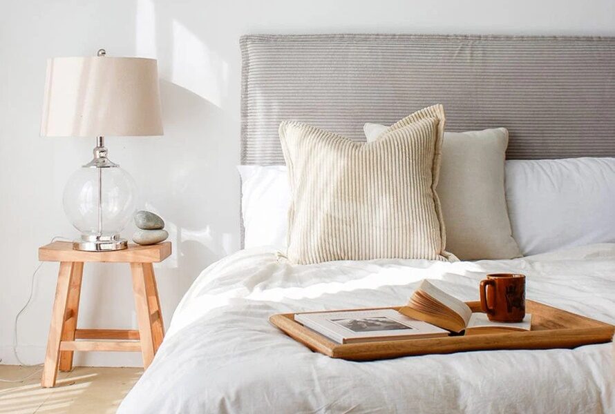 Juno Bedhead with Slipcover King Size Mist Corduroy