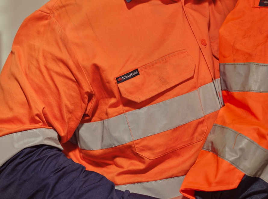 close up of long sleeve hi vis polo