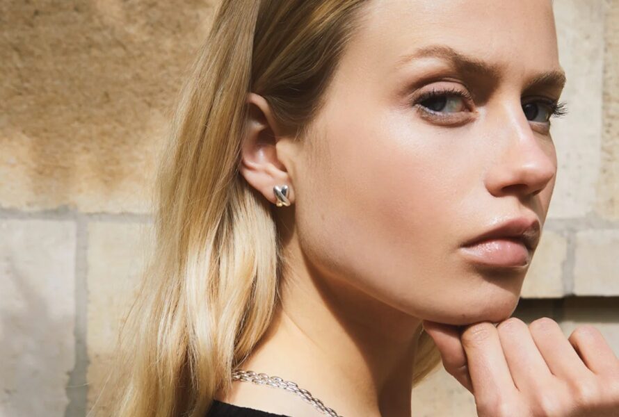 woman wearing stud earring