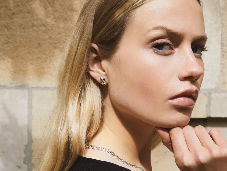 woman wearing stud earring
